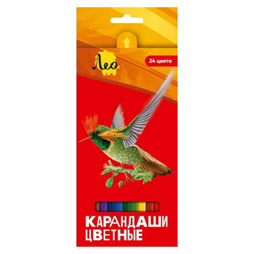 картинка Карандаши цветные деревянные Ярко 24цв " Лео " шестигранные, картонная упаковка, европодвес