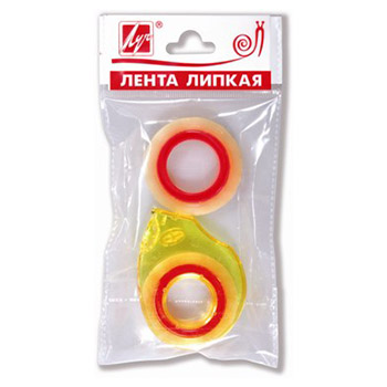 картинка Диспенсер для канцелярской ленты СО СКОТЧЕМ, максимальный размер скотча 12*10м, пластик, в наборе: 2шт, 5,2*7*1,5см " Луч ", пакет, европодвес