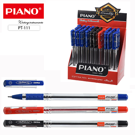 картинка Ручка шариковая " Piano " в дисплее 0,5мм, толщина письма 0,25мм, 3цв (синяя-35шт, черная-10шт, красная-5шт), резиновый держатель, игольчатый пишущий узел, чернила на масляной основе, прозрачный корпус