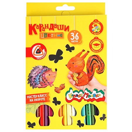 картинка Карандаши цветные деревянные трехгранные 36цв " Каляка-Маляка " 4М картонная упаковка, европодвес