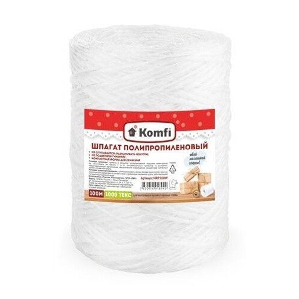 картинка Шпагат &quot; Komfi &quot; полипропиленовый 1,6мм*100м, 1000текс, белый, клубок