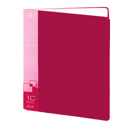 картинка Папка 10файлов " Бюрократ " А4 красный, пластик 0,6мм,торцевой карман с бумажной вставкой