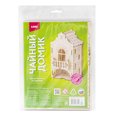 картинка Конструктор " Lori " Чайный домик. Кирпичный домик, 210*130*24мм, в наборе: деревянные основы, наждачная бумага, инструкция, пленка
