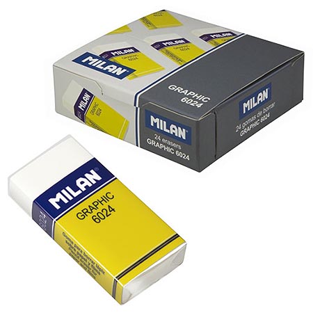 картинка Ластик " Milan " пластиковый, белый, повышенной мягкости, 50*23*9мм, картонный держатель