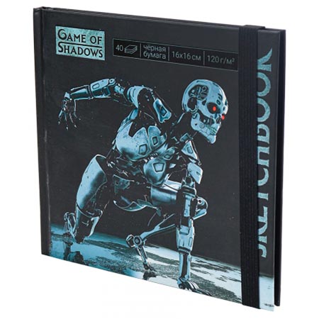 картинка Скетчбук, черная бумага 120г/м2, 160*160мм, 40л, на резинке, 7БЦ, без линовки, обложка - матовый ламинированный картон, выборочный УФ-лак, сшивка, " Миленд " Т-800