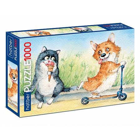 картинка Пазлы " Hatber " 1000элементов Из жизни корги 68*48см, картонная упаковка