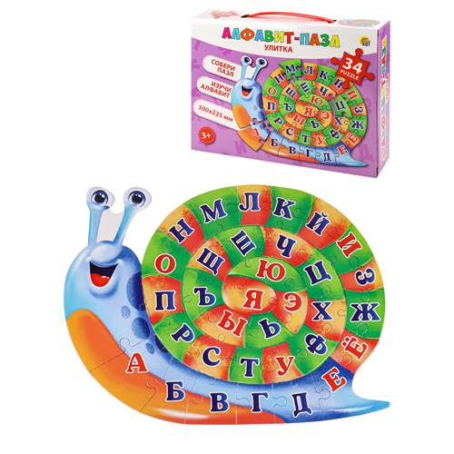 картинка Пазлы " Рыжий кот "  34элемента Алфавит Улитка 30*22,5см, картонная упаковка 24,3*19,1*4,6см