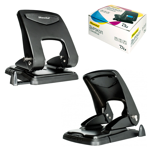 картинка Дырокол на 55л " Silwerhof " Vis металлический, встроенная линейка, черный