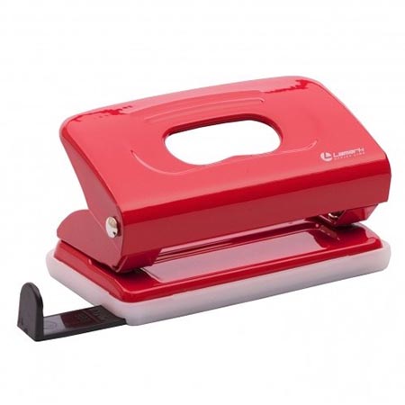 картинка Дырокол на 10л " Lamark " Mettallic металлический, встроенная линейка, красный