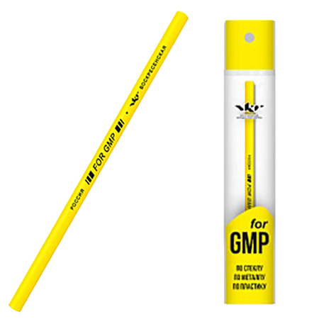 картинка Карандаш " ВКФ " For GMP желтый для письма по стеклу, металлу, пластику, индивидуальная упаковка (полибег)