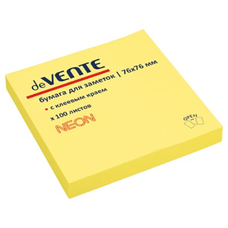 картинка Блок самоклеящийся (стикеры) 76*76мм 100л неон, желтый " deVente "