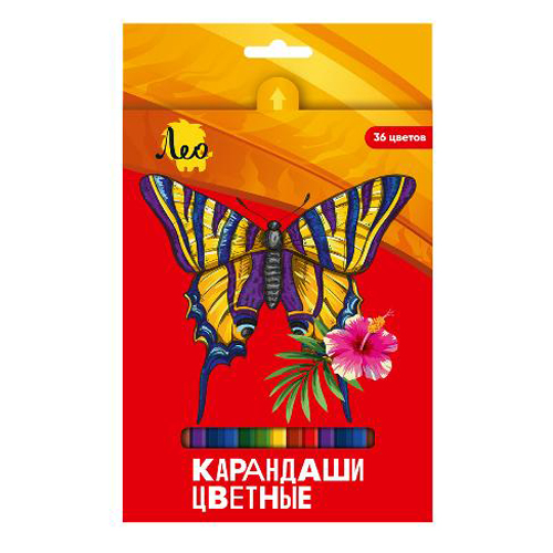 картинка Карандаши цветные деревянные Ярко 36цв " Лео " шестигранные, картонная упаковка, европодвес
