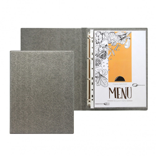 картинка Папка " ДПС " Меню 4 кольцами серая 235*320мм, ПВХ