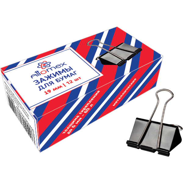 картинка Зажимы " Attomex " черные 19мм 12шт/уп