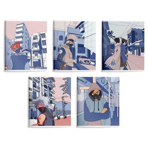 картинка Тетрадь А5 48л клетка " Schoolformat " Урбан Аниме, офсет, на скобе, обложка - мелованный картон, матовая ламинация, выборочный УФ-лак, 5 дизайнов в спайке