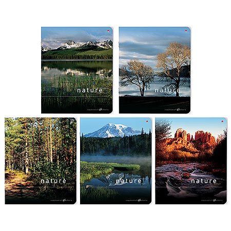 картинка Тетрадь А5 48л клетка " Альт " Природа, офсет, на скобе, обложка - мелованный картон, сплошной Уф-лак, скругленные углы, 5 дизайнов в спайке