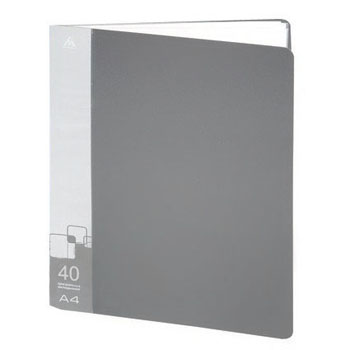 картинка Папка 40файлов " Бюрократ " А4 серый, пластик 0,65мм, торцевой карман с бумажной вставкой