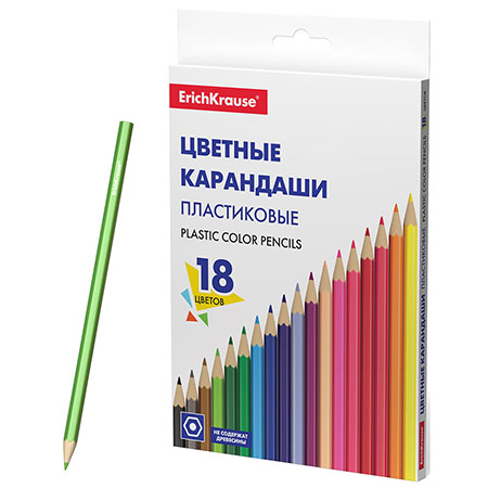 картинка Карандаши цветные пластиковые Basic 18цв " Erich Krause " шестигранные, картонная упаковка, европодвес
