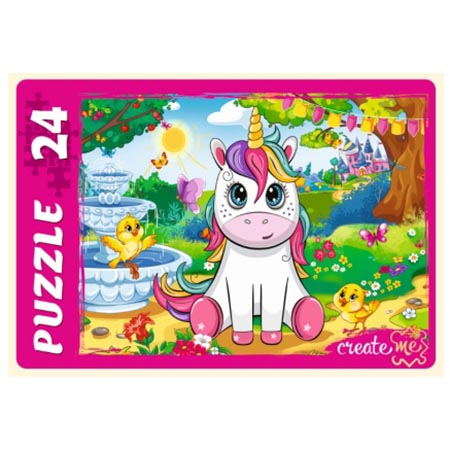 картинка Пазлы " Рыжий кот " Макси. 24элементов Милый единорог, 30*21,5см, картонная упаковка 12,5*18*4см