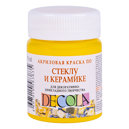 картинка Краска акриловая стекло/керамика " Decola " 50мл желтая
