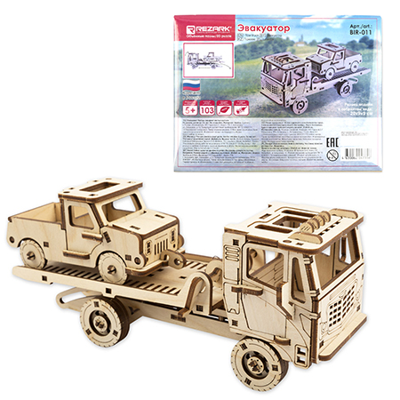 картинка Модель из дерева " Rezark " Эвакуатор, состав набора: 103 детали, размер модели: 20*9*9см