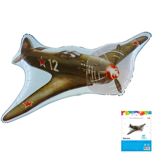 картинка Шар фольгированный фигурный " Браво " 41"/104см Истребитель