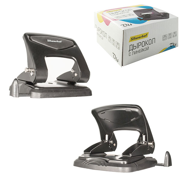 картинка Дырокол на 35л " Silwerhof " Vis металлический, встроенная линейка, черный