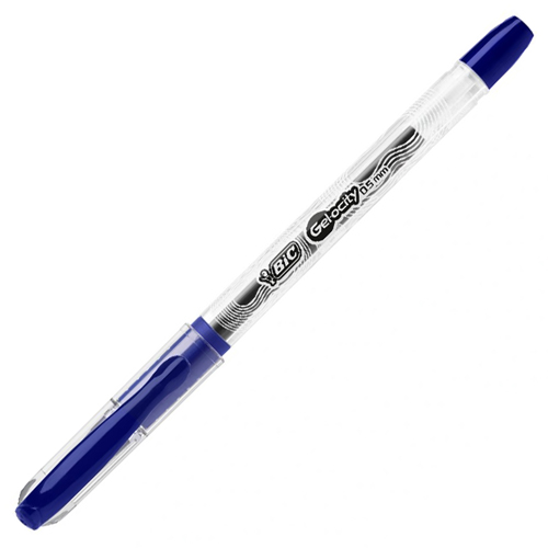 картинка Ручка гелевая " BiC " Gelocity Stic синяя 0,5мм, пулевидный пишущий узел, прозрачный корпус, толщина письма 0,29мм, резиновый держатель
