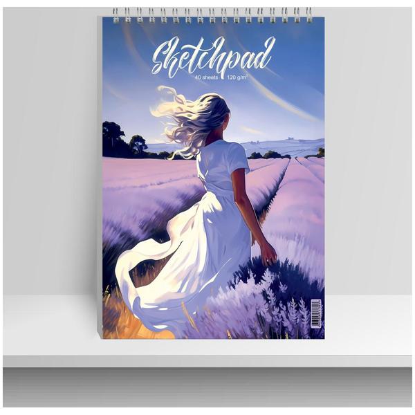 картинка Скетчпад, белая бумага 120г/м2, А4, 40л, спираль сверху,без линовки, обложка- мелованный картон, текстура, софт-тач лак, жесткая подложка " Академия Групп " Прогулка