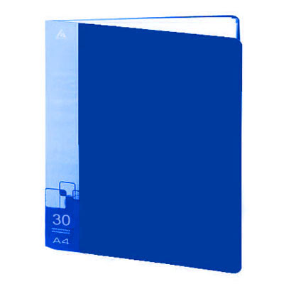 картинка Папка 30файлов " Бюрократ " А4 синий ,пластик 0,65мм ,торцевой карман с бумажной вставкой
