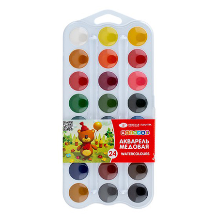картинка Краски акварельные без кисти 24цв " Цветик " медовые, пластиковая упаковка, европодвес