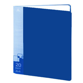 картинка Папка 20файлов " Бюрократ " А4 синий ,пластик 0,6мм,торцевой карман с бумажной вставкой