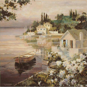 картинка Постер магнитный 300*300мм " Прибрежный городок " Винил, европодвес