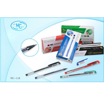 картинка Ручка гелевая " Basir " красная 0,5мм, толщина письма 0,25мм, рифленый держатель, металлический наконечник, прозрачный корпус