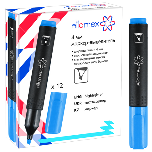 картинка Текстовыделитель 1-4мм, голубой " Attomex " картонная упаковка