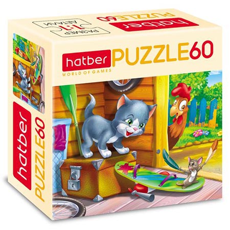 картинка Пазлы " Hatber "  60элементов Котенок и мышонок 23*16,5см, картонная упаковка
