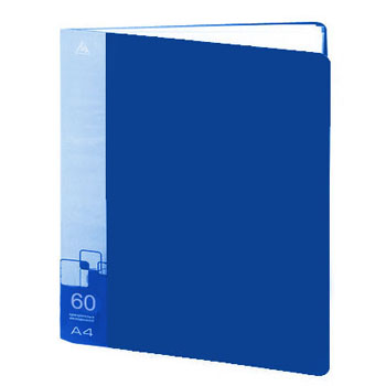 картинка Папка 60файлов " Бюрократ " А4 синяя, пластик 0,7мм, торцевой карман с бумажной вставкой