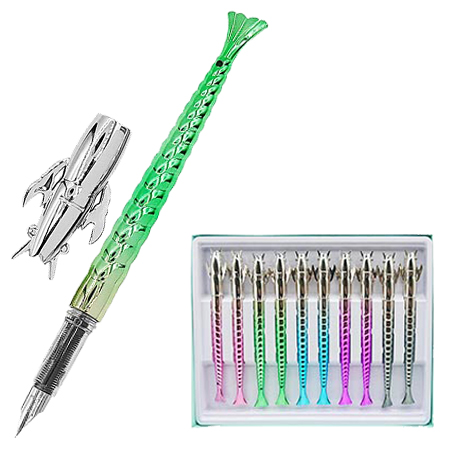 картинка Ручка перьевая " KWELT " Рак, открытое перо, рифленый держатель, поршневой конвертер для заправки чернилами, цветной корпус - ассорти 5цв, картонная упаковка