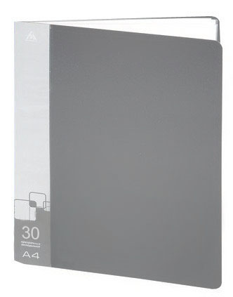 картинка Папка 30файлов " Бюрократ " А4 серый , пластик 0,65мм, торцевой карман с бумажной вставкой