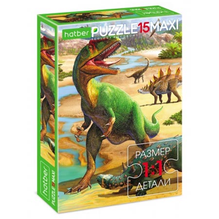 картинка Пазлы " Hatber "  15элементов ECO Maxi Мир динозавров 22*33см, картонная упаковка