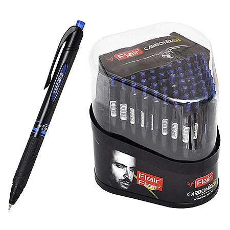 картинка Ручка шариковая автоматическая " Flair " Carbonix RT синяя 0,7мм, игольчатый пишущий узел, темный карбоновый корпус