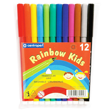картинка Фломастеры " Centropen " Colour World. Пингвин 12цв смываемые, на водной основе, трехгранные, упаковка ПВХ