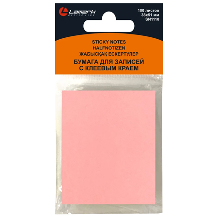 картинка Блок самоклеящийся (стикеры) 38*51мм 100л пастель, розовый " Lamark "