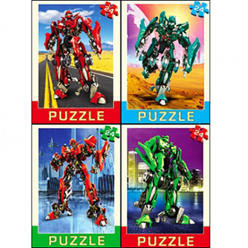 картинка Пазлы " Рыжий кот "  24элемента Автотрансформеры 17,5*13см, 4 дизайна, картонная упаковка 9*6,5*2,5см