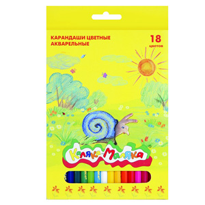 картинка Карандаши " Каляка-Маляка " акварельные 18цв шестигранные деревянные, картонная упаковка, европодвес