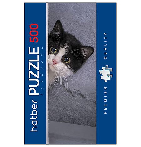 картинка Пазлы " Hatber " 500элементов Premium Панорама Любопытный котик 23*66,5см, картонная упаковка