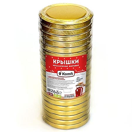картинка Крышка металлическая " Komfi " винтовая для закатывания, 20шт, d=82, золотистая