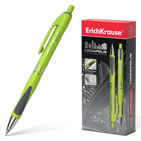 картинка Карандаш механический " Erich Krause " MEGAPOLIS Concept, желтый, 0,7мм, НВ, ластик, картонная упаковка