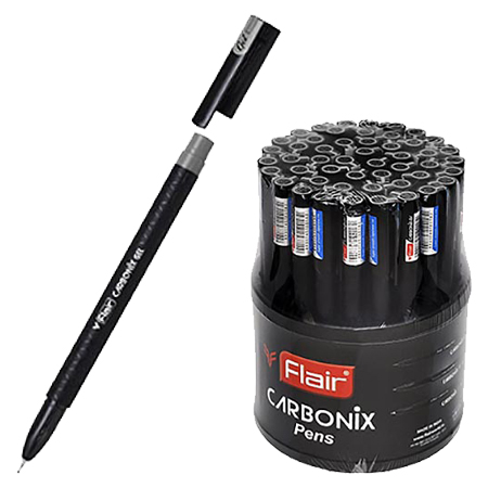 картинка Ручка гелевая " Flair " Carbonix-II черная 0,5мм, толщина письма 0,25мм, игольчатый пишущий узел, темный карбоновый корпус