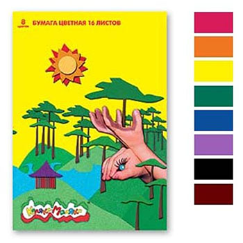 картинка Бумага цветная А4 газетная, 16л 8цв " Каляка-Маляка ", на скобе